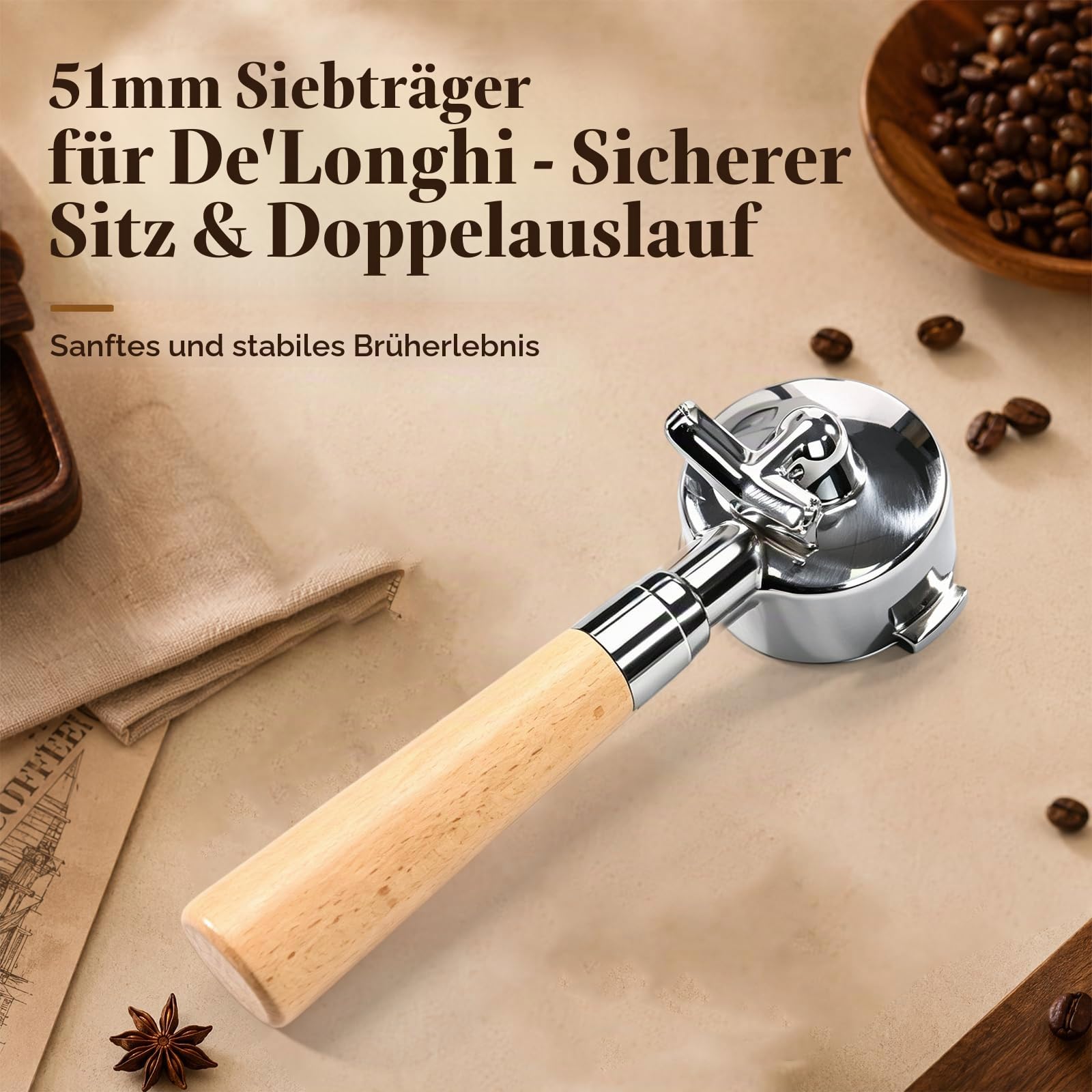 Siebträger 51mm für DeLonghi Dedica EC680 EC685 EC885, 3-Ohren Design