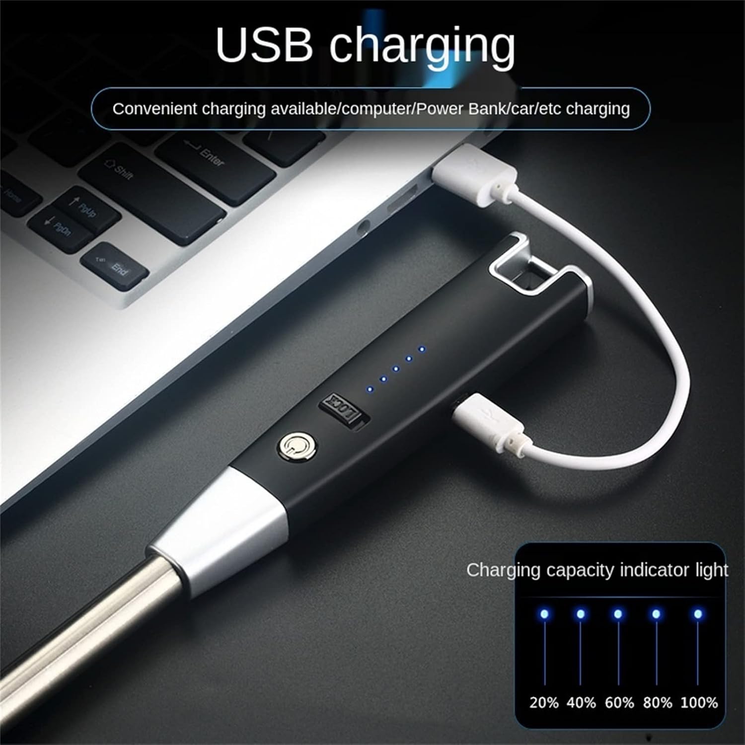 USB Electronic Rechargeable Arc Igniter, Electric Lighter, Metal Windproof Kitchen Gas Stove Igniter, with LED Battery Display, for Candle Cooking BBQ(Color:B)