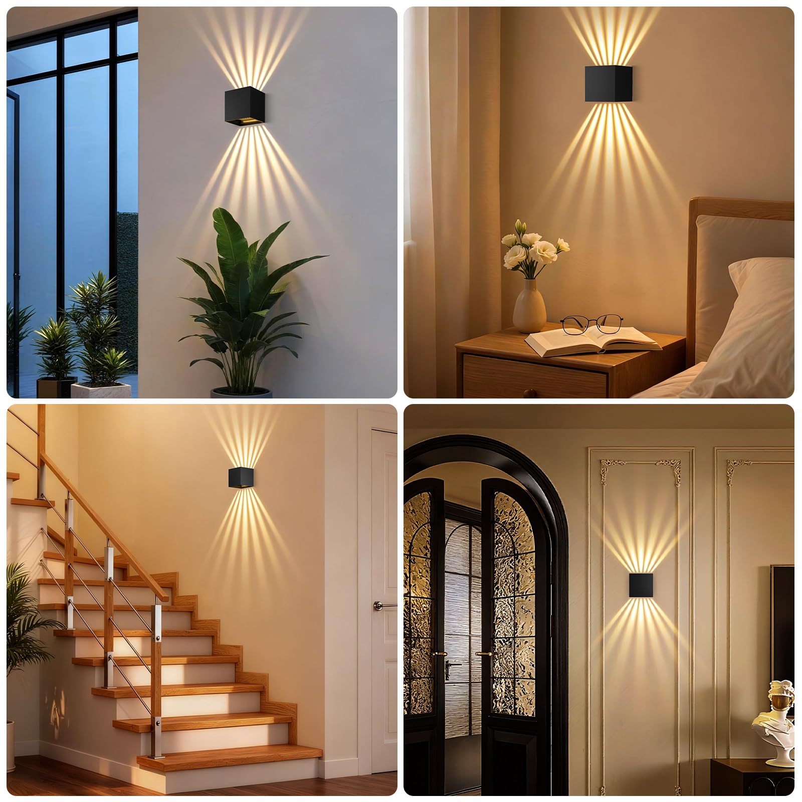 LED Wandleuchte Innen/Außen, Schwarz | IP67, Aluminium, Up Down 3000K Warmweiß, 12W, Moderne Dekoration für Wohnzimmer, Schlafzimmer, Korridor & Treppenhaus
