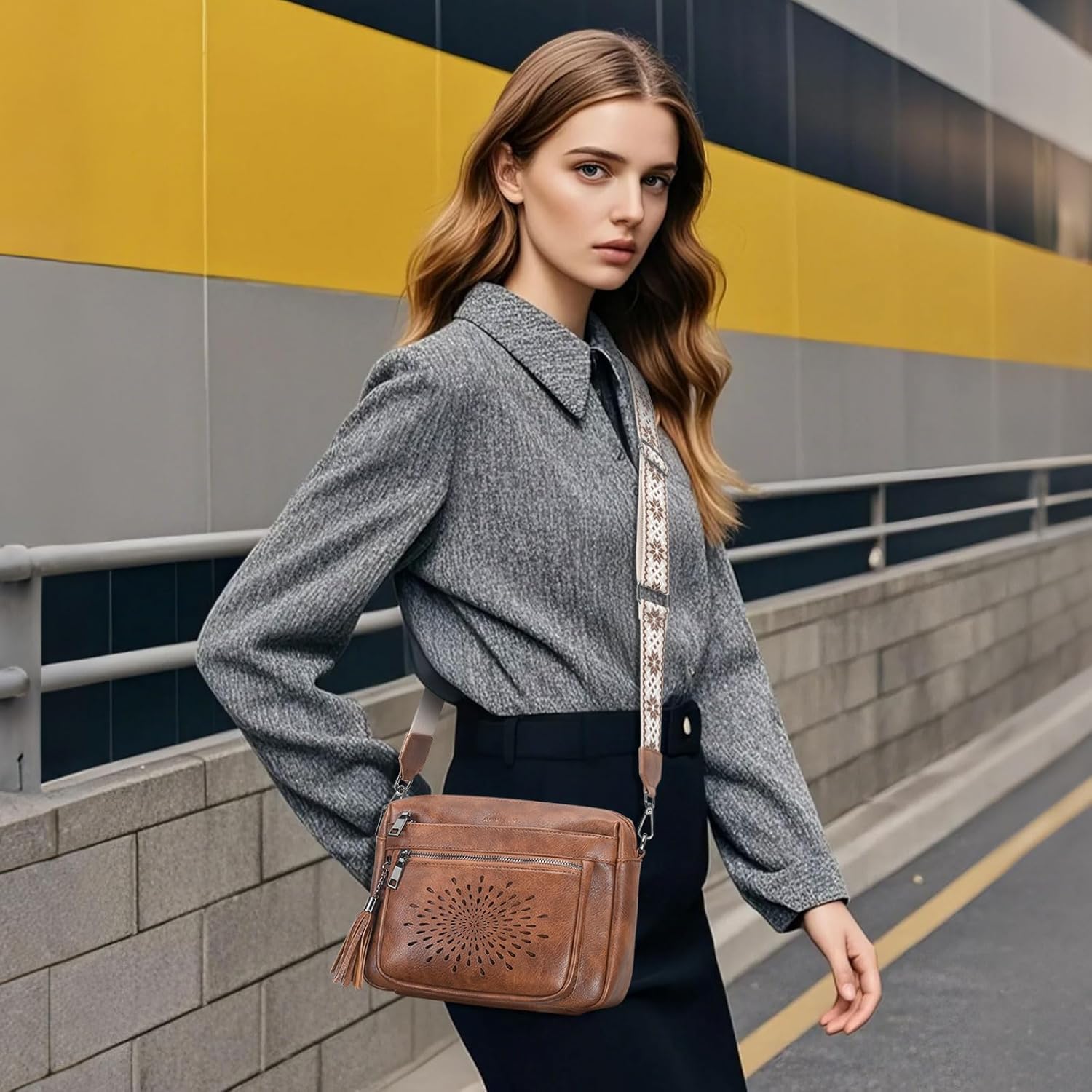 APHISON Crossbody Bags for Women Trendy, Leather Crossbody Purses Shoulder Handbags with Adjustable Guitar Strap - Image 2