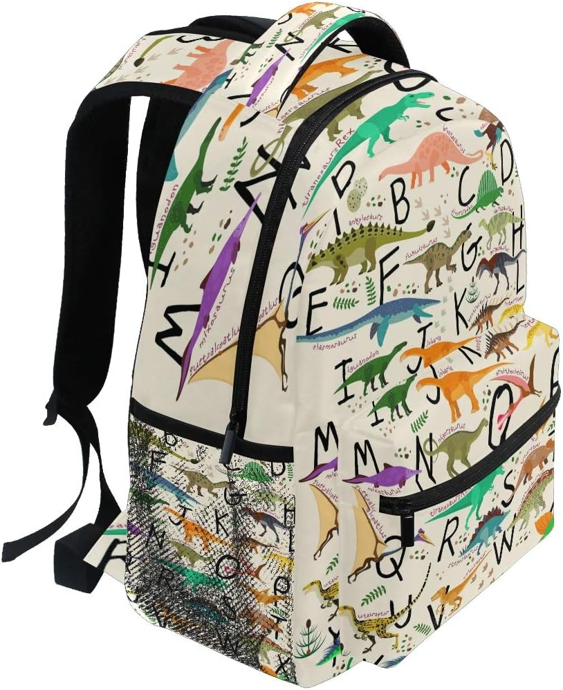 AUUXVA Dinosaur Backpack Education Alphabet Letter School Shoulder Bag Large Waterproof Durable Bookbag Laptop Daypack for Students Teens Girls Boys Elementary