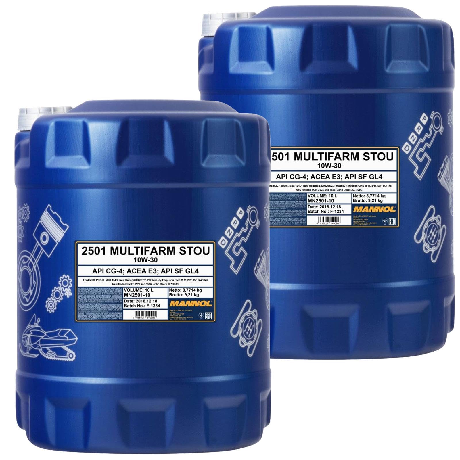 Mannol 2x MN2501-10 Motoröl (10 L) | 2x MN2501-10, Mannol 2501 Multifarm Stou 10W-30