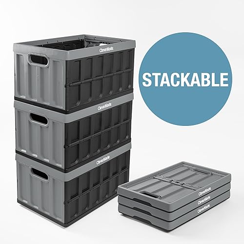 Miniatura 4 de CleverMade Contenedores plegables de almacenamiento (sin tapa), océano, paquete de 3  cajas plegables de plástico apilables de 62 L (16 galones),