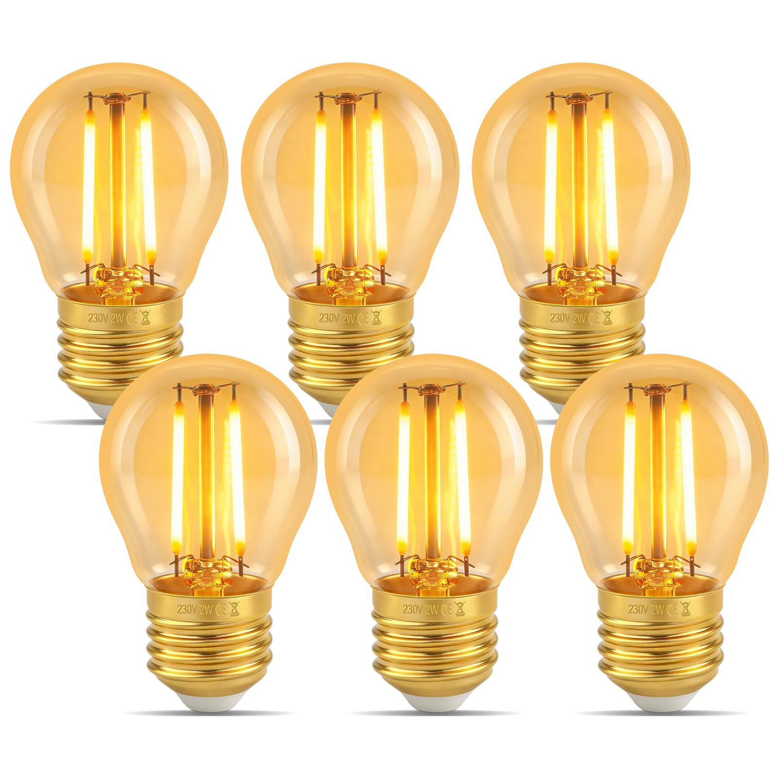 MLOQI 6 Stück E27 LED Vintage Glühbirne, 2W, 2200K,G45 Retro Warmes Gelb LED Birne, LED Lampe