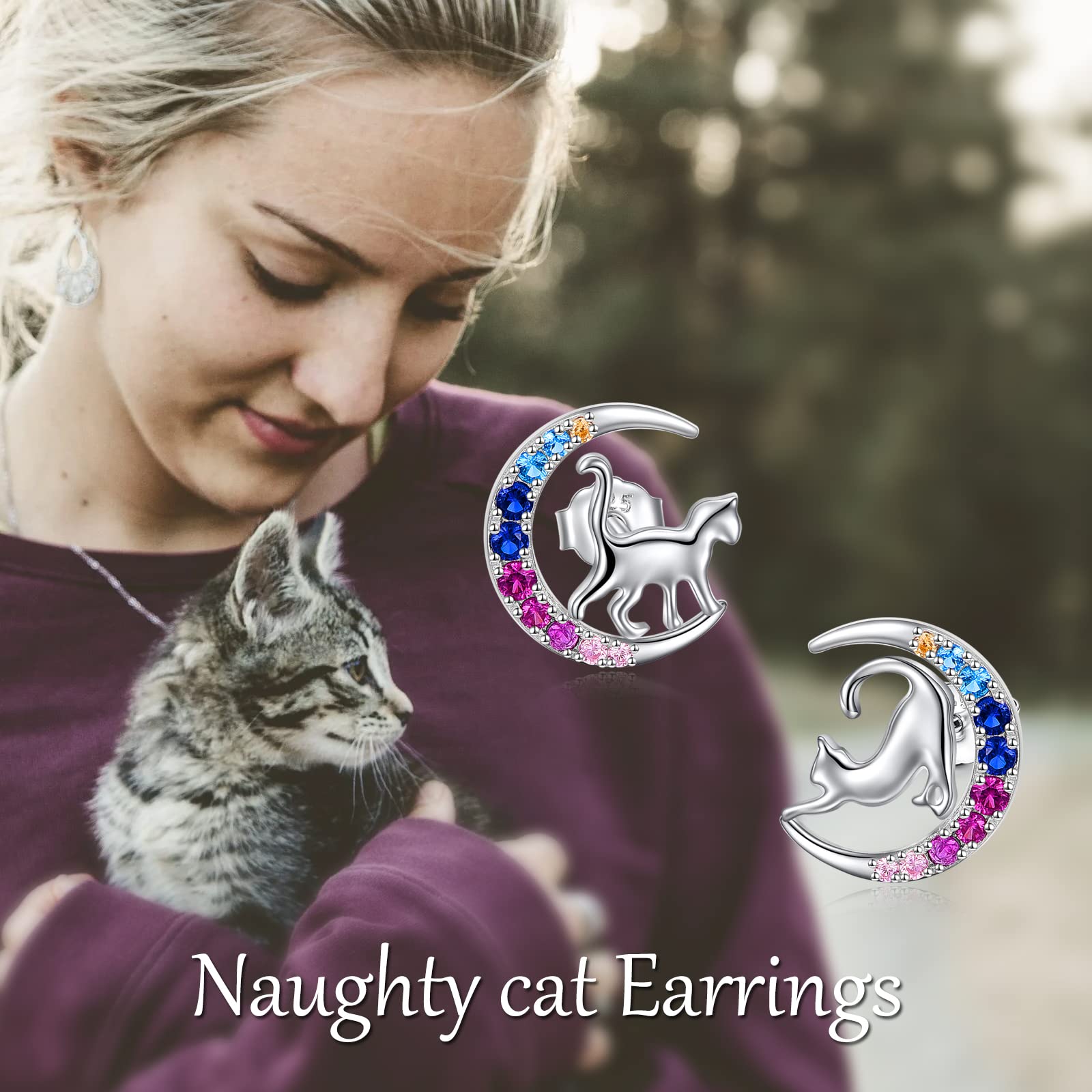 YFN Orecchini Animale Argento Sterling Animale Carino Luna Orecchino Borchie Regali per Donne Ragazze
