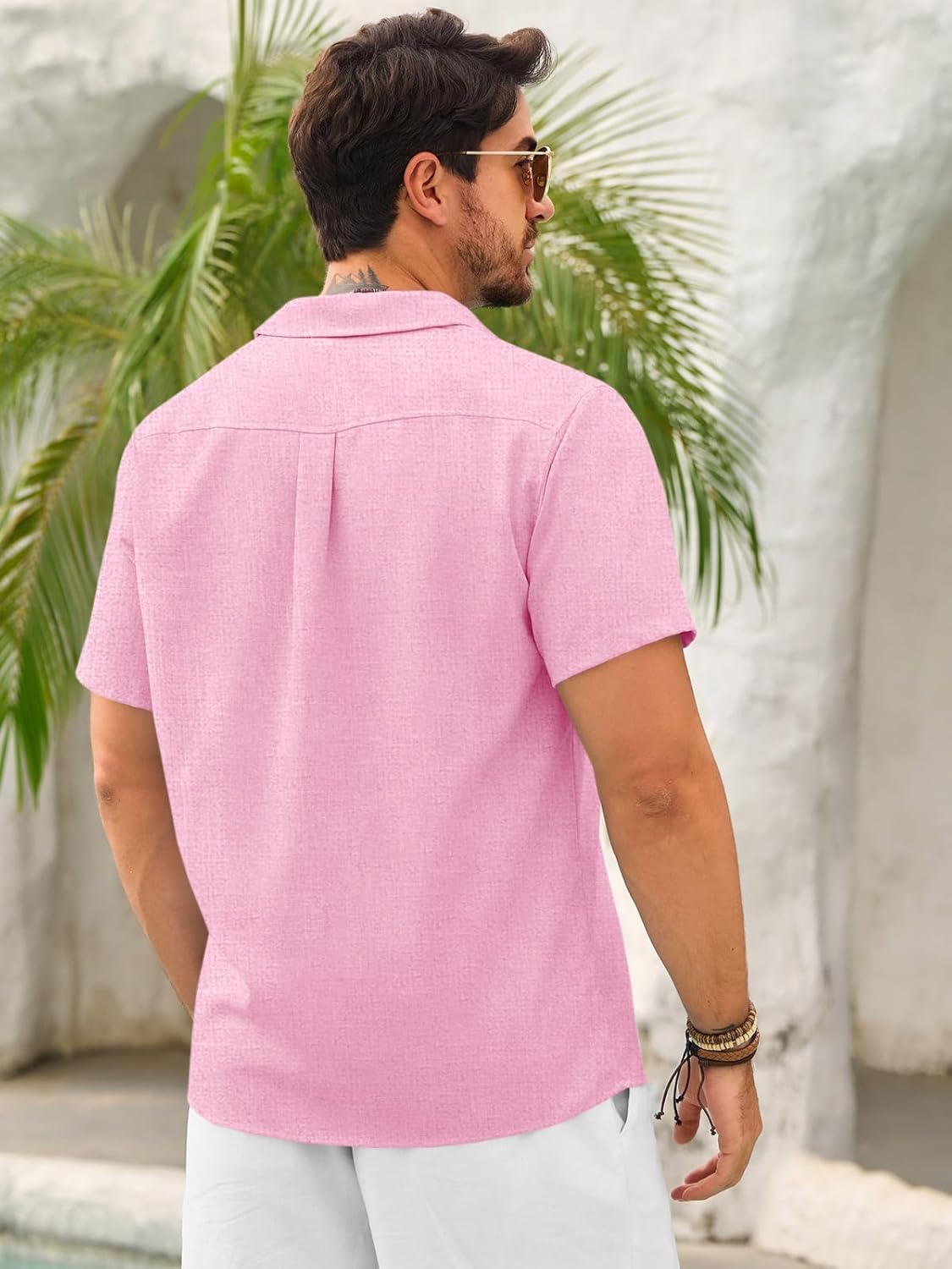 Runcati Mens Button Down Guayabera Shirts Short Sleeve Cuban Casual Summer Linen Shirt Beach Mexican Hippie Wedding Tops - Image 3