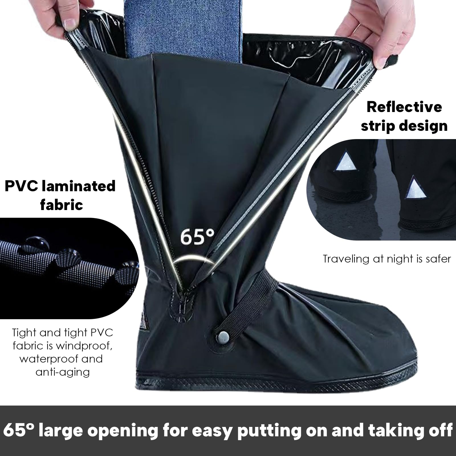 Couvre-Chaussures Imperméables et Antidérapantes pour Hommes et Femmes, Surchaussures Réutilisables avec Fermeture Éclair Ajustable, Protection Pluie et Boue pour Vélo, Pêche et Extérieur, S-XXL