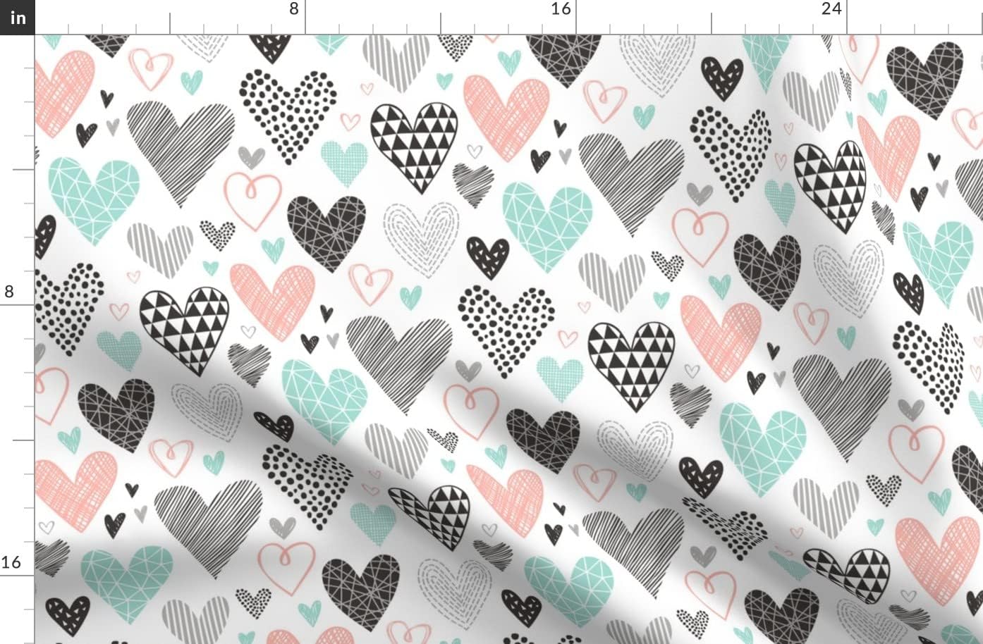 Spoonflower Fabric - Hearts Love Valentine Mint Peach Heart Valentines Day Geometric Printed on Organic Cotton Sateen Fabric by The Yard - Sewing Quilting Apparel Home Decor