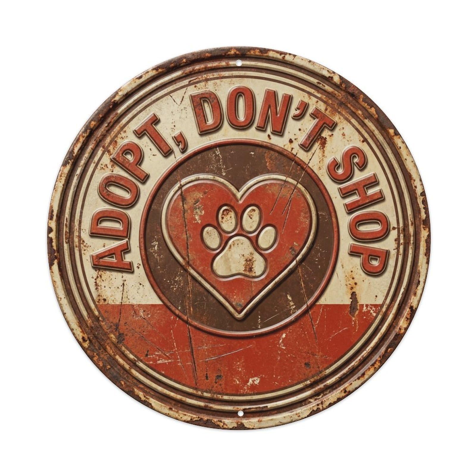 Vintage Adopt Dont Shop Vintage Metal Tin Sign Plaque Wall Decor for Cafe, Club, Garden Round Metal Poster 8x8Inch