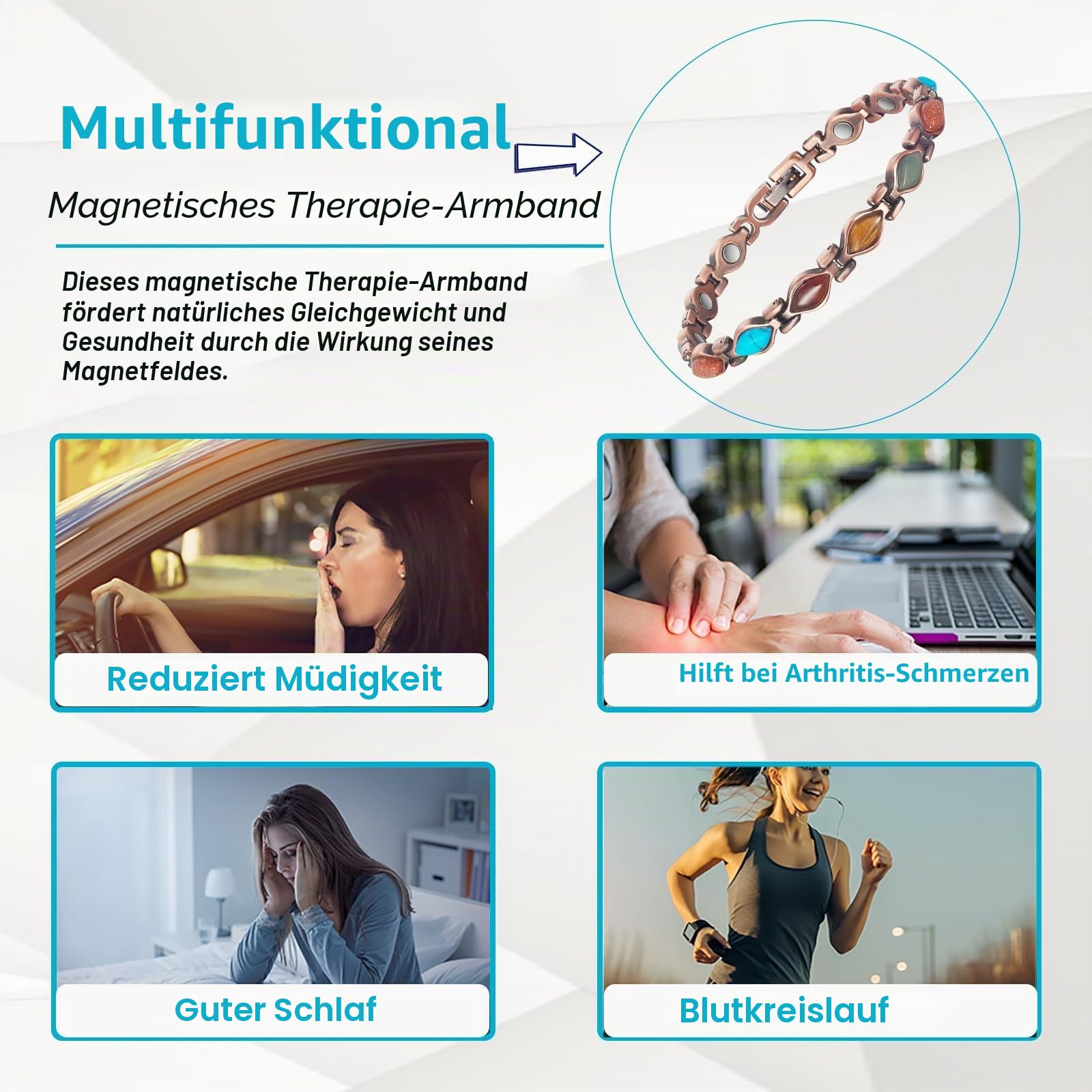 EnerCoppeX Damen-Kupferarmband, reines Kupfer, verstellbare Farbe, Türkis-Armband, 3500 Gauß-Magnet, modischer Türkis-Magnetschmuck, Kupfer