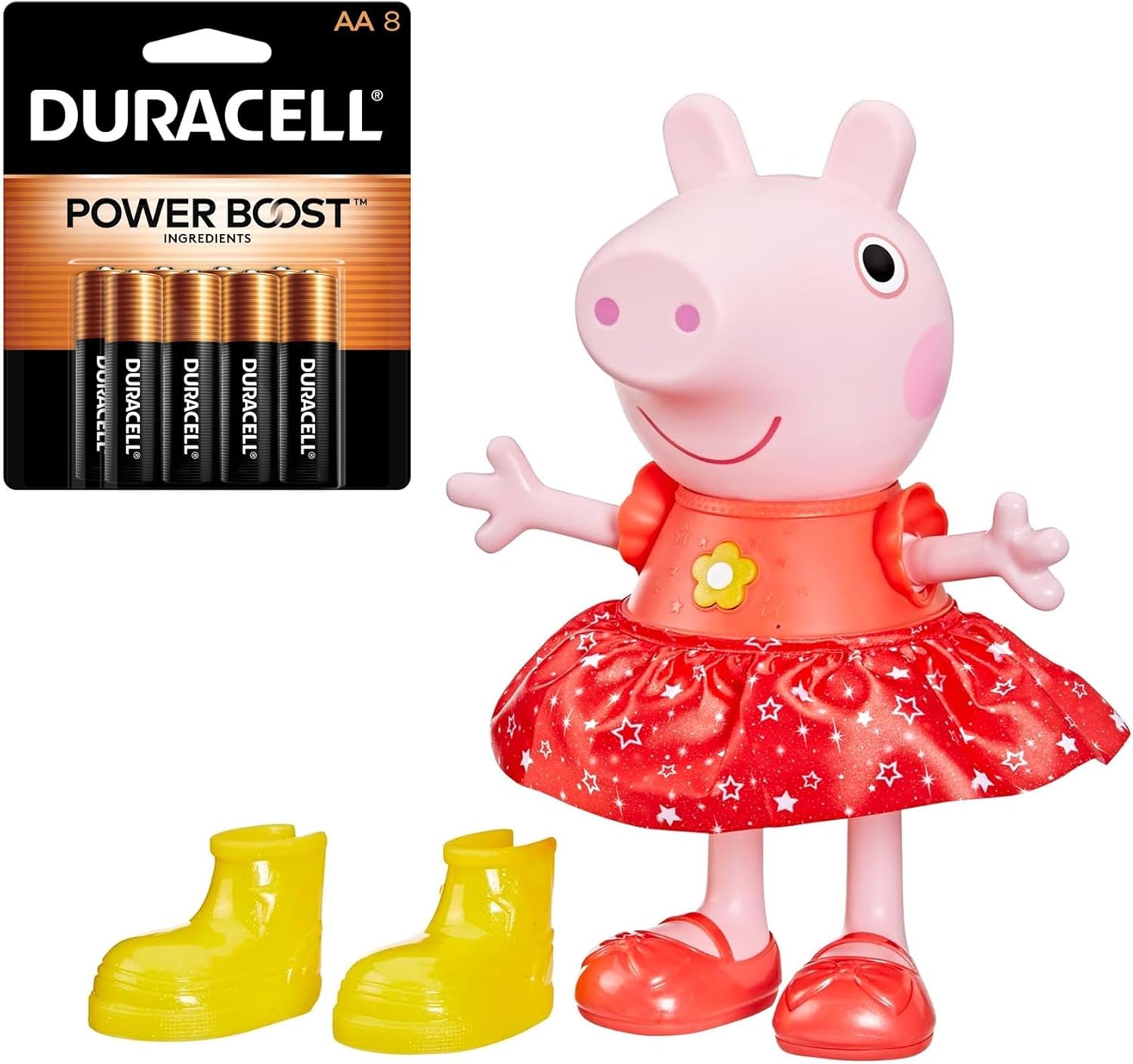 Peppa Pig Peppa’s Muddy Puddles Party Singing and Dancing Doll, + Duracell Coppertop AA Batteries 8 Count with Power Boost Ingredients (Bundle)
