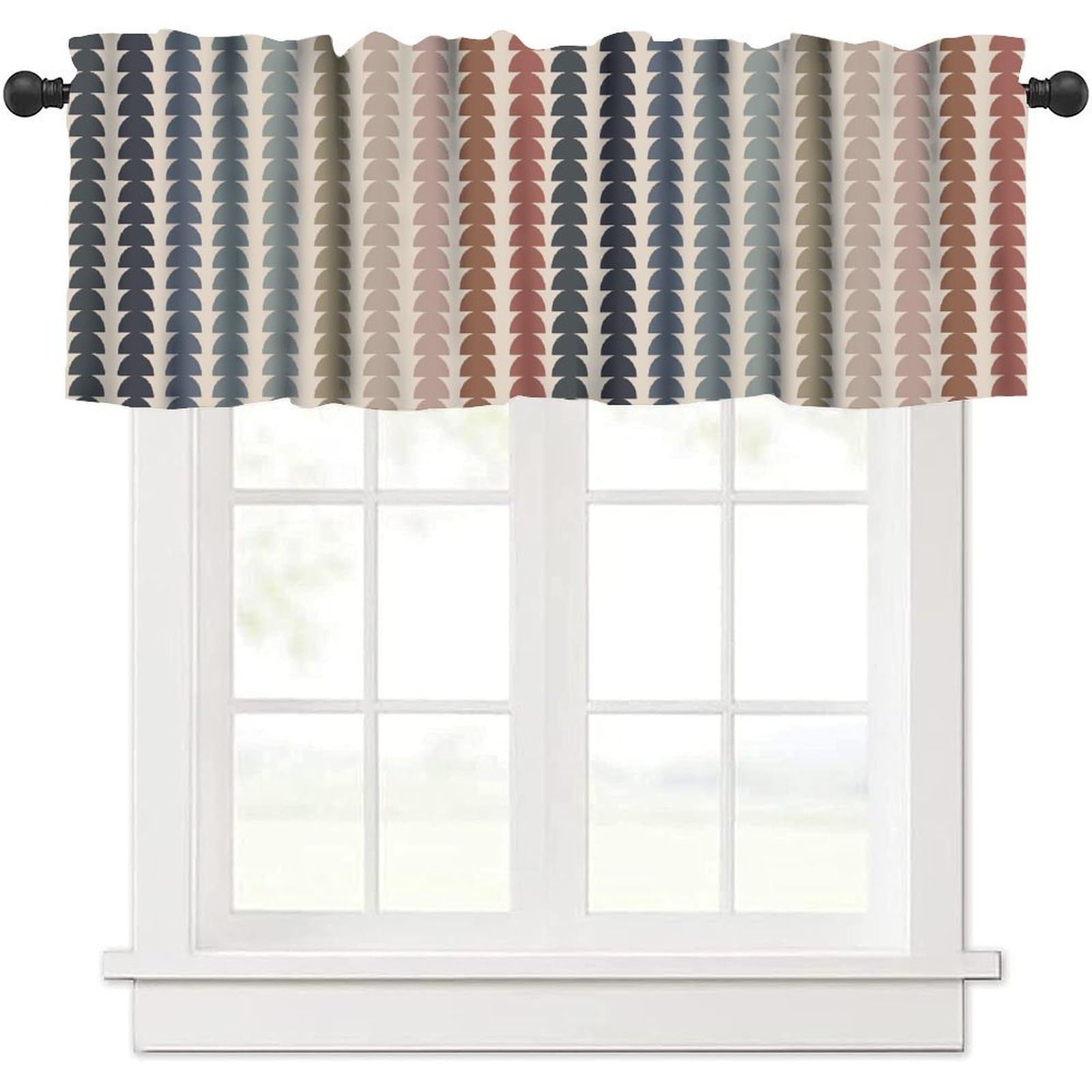 Vintage Rainbow Curtains Valance Kids Neutral Mid-Century Modern Art Boho Abstract Geometric Window Curtain Valance for Farmhouse Bedroom Living Room Kitchen Girls Boys 54x18inch