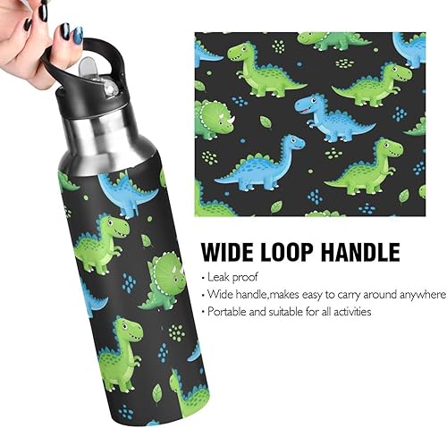 Miniatura 4 de Stainless Steel Vacuum Insulated Water Bottle 32 Oz, Leakproof Water Bottles for Gym Outdoor Travel School, Cartoon Dinosaurs Dot Black