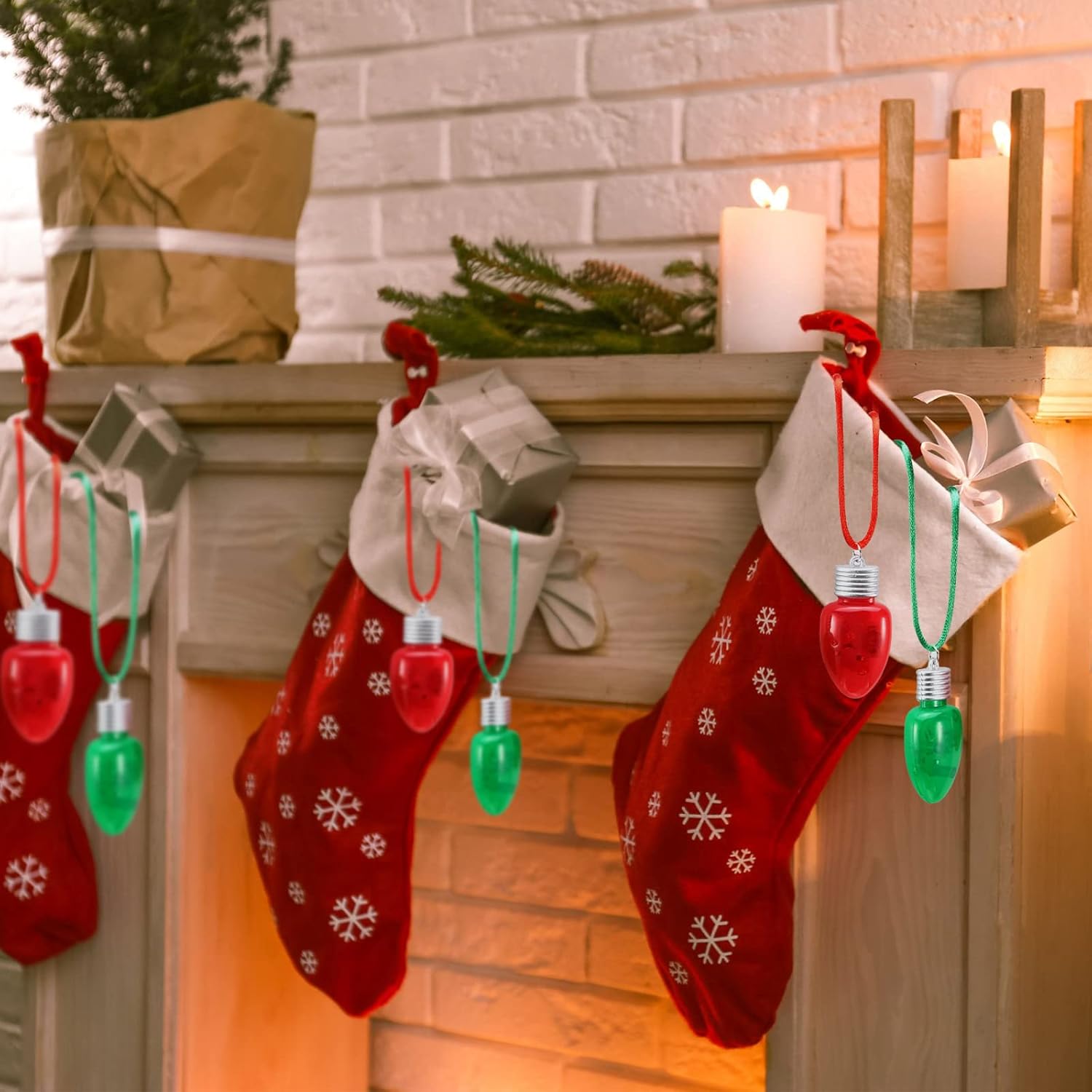 Yinkin 60 Pcs Christmas Light up Necklace for Adults Flashing Necklaces Christmas Accessory for Xmas Party Favors Stocking Stuffers Christmas Ornaments Decoration Party Supplies (Bulb)