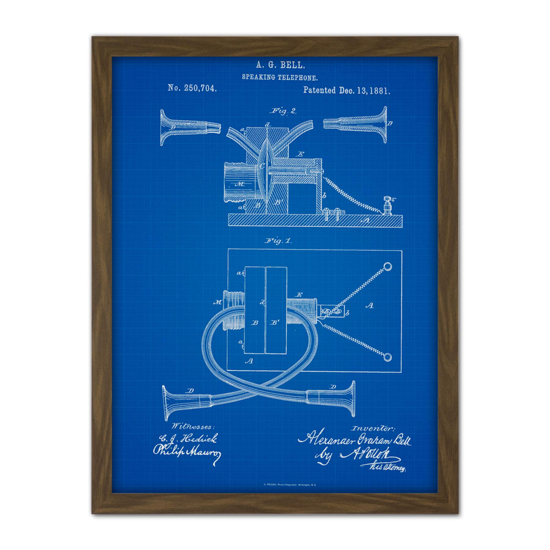 Artery8 Alexander Graham Bell Speaking Telephone 1881 Patent Plan Artwork Framed Wall Art Print 18X24 Inch
