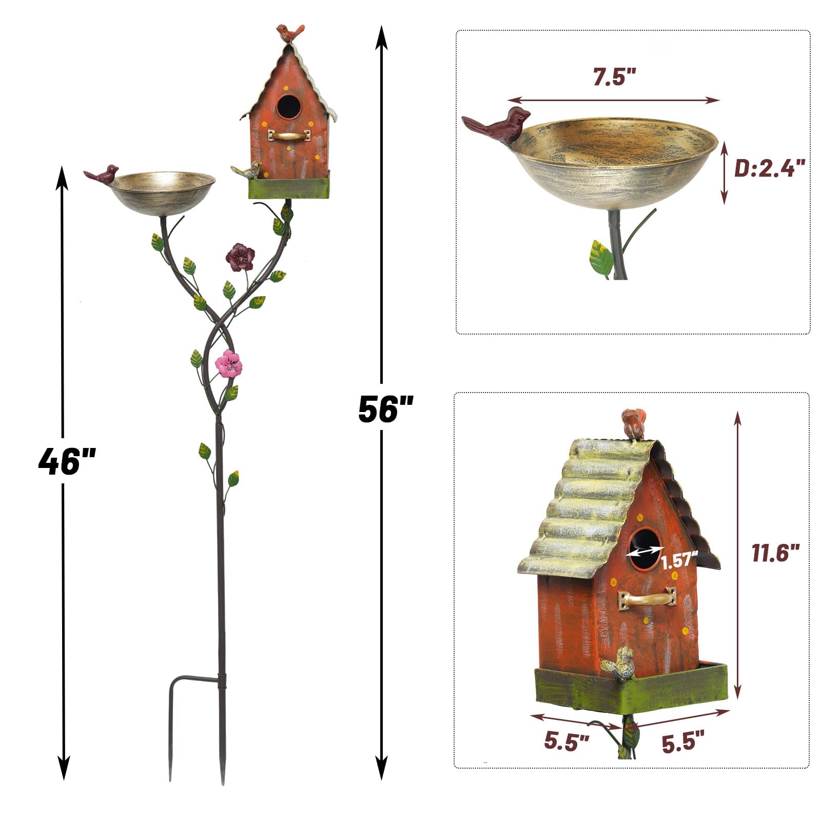 HLQMFHT Bagni per Uccelli da 142,2 cm H per Esterni, Ciotola per Uccelli in Metallo, Vassoio per mangiatoia per Uccelli, Casette per Uccelli per Esterni, Decorazione da Giardino