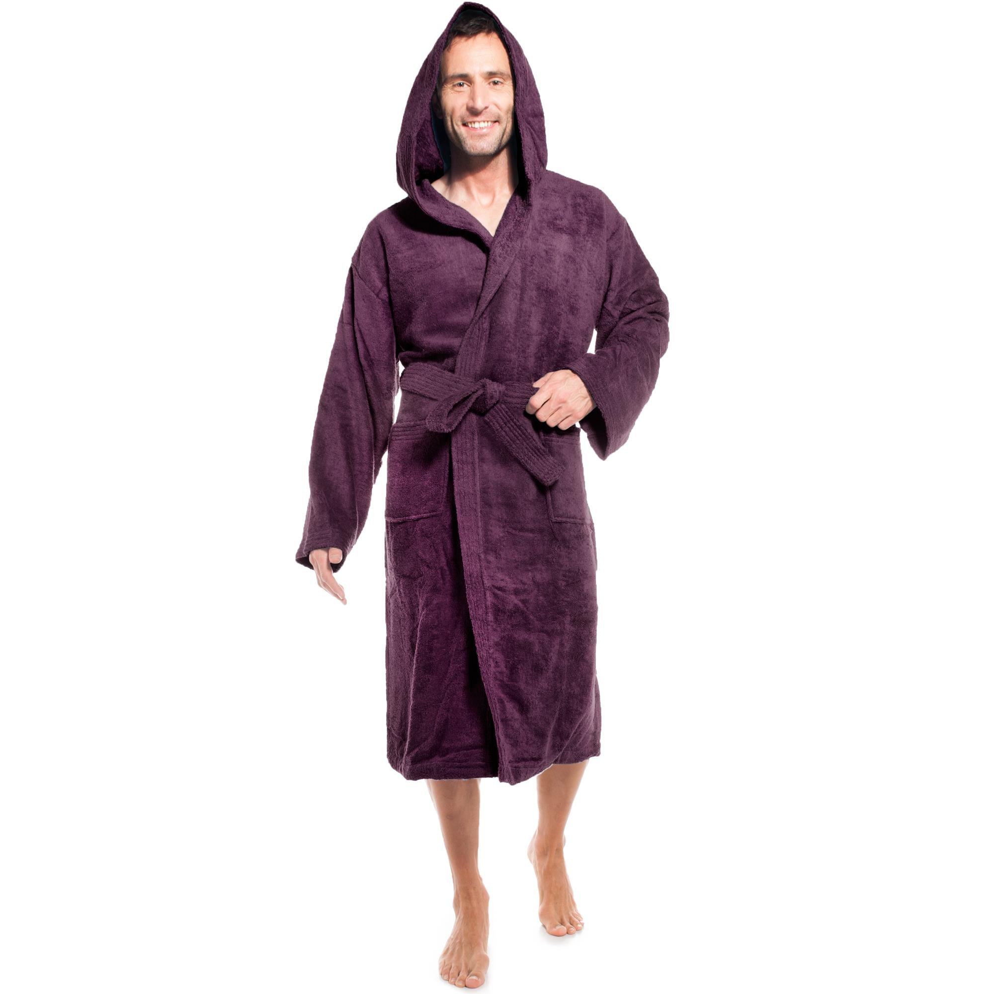 aqua-textil XS-XXXL Bademantel Kapuze Uni lang aufgesetzte Taschen Damen Herren Unisex warm Frottee Baumwolle OEKO-TEX Föhr