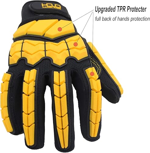 Miniatura 3 de HANDLANDY Paquete de 12 pares de guantes antivibración para hombres, acolchado SBR, guantes de impacto con protector TPR (mediano, amarillo)