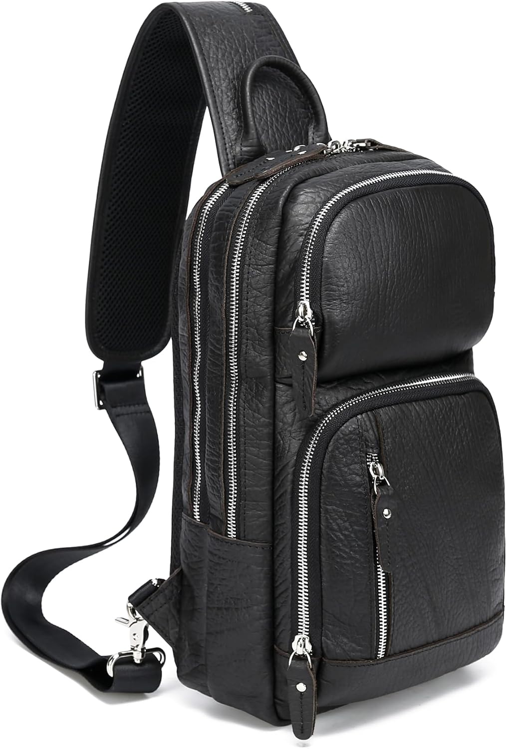 LANNSYNE Full Grain Leather Sling Bag For Men Crossbody Chest Daypack fits 10.5" iPad