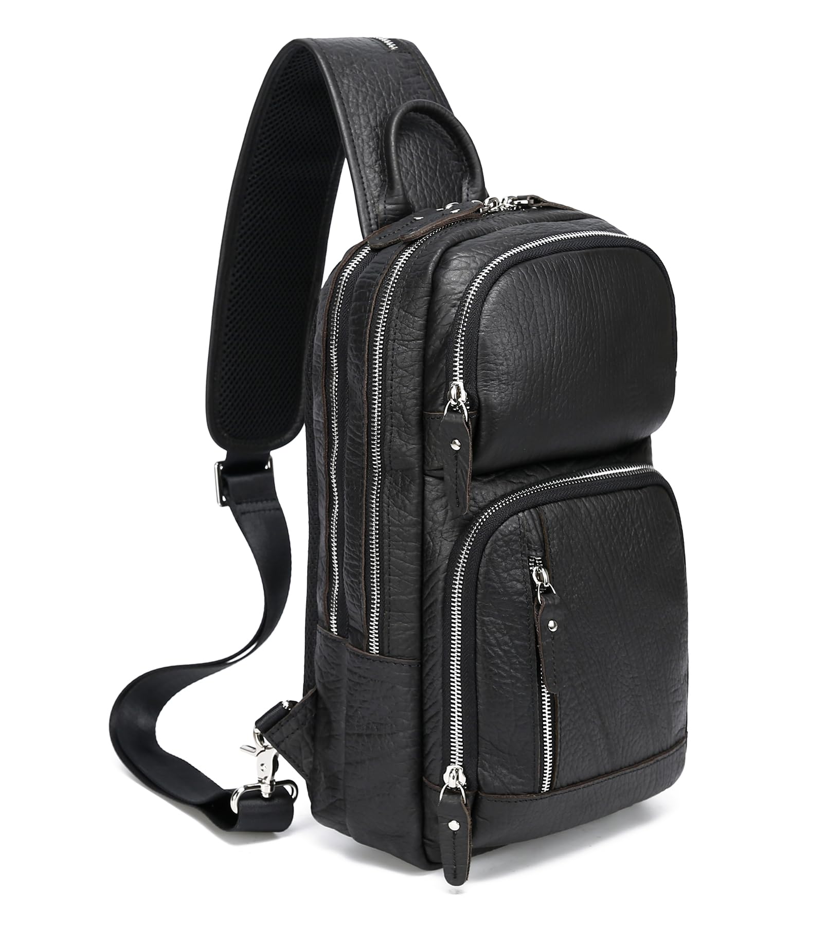 LANNSYNE Full Grain Leather Sling Bag For Men Crossbody Chest Daypack fits 10.5" iPad