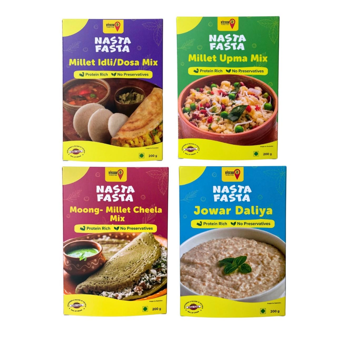 Kisaansay Combo of South Indian Mix + North Indian Mix (Millet Idli/Dosa Mix + Millet Upma Mix + Moong-Millet Cheela Mix + Jowar Daliya Mix) 800GM (B0CMTVVQGH) Amazon Price History, Amazon Price Tracker
