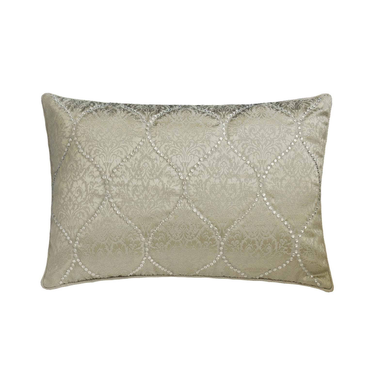 The HomeCentric Decorative Grey Pack of 2, 30x60 cm (12"x24") Lumbar Cushion Covers, Jacquard Crystal Embroidery & Victorian Lumbar Cushion Covers, Damask Pattern Modern Style - Aabharana