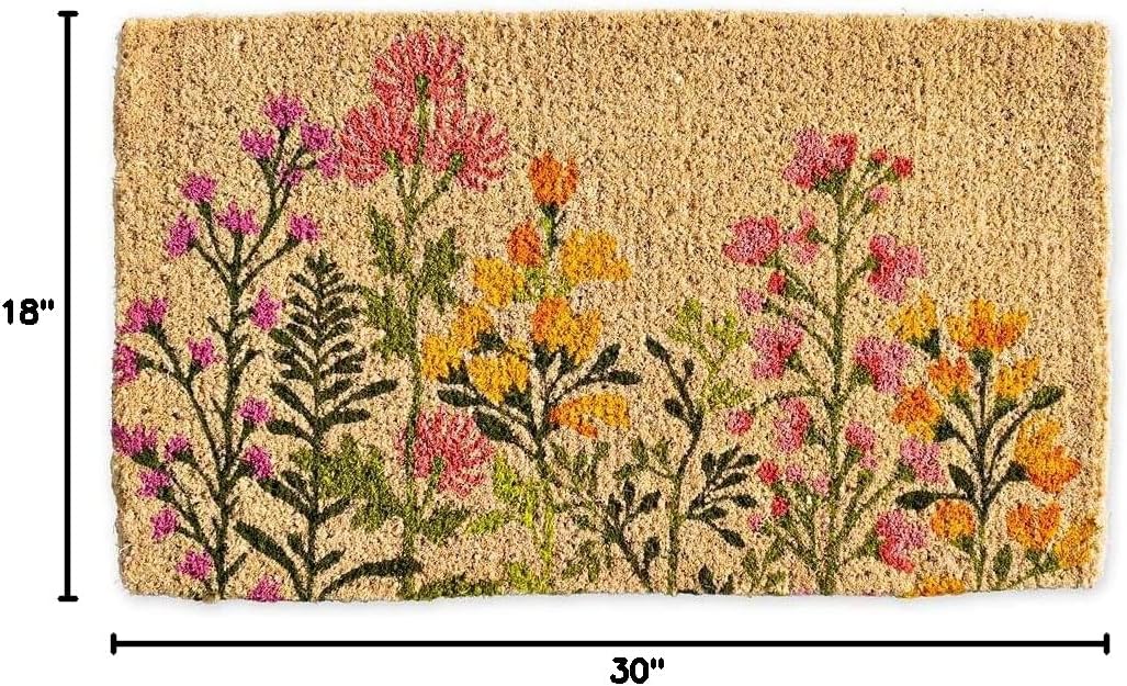 Vivaterra Spring Garden Coir Door Mat, 30" W x 18" D x 1" H, Natural Coir Entrance Doormat, Thick for Outdoor, Entry, Patio, Front Door Mat, Cheery Eco-Friendly Welcome Mat