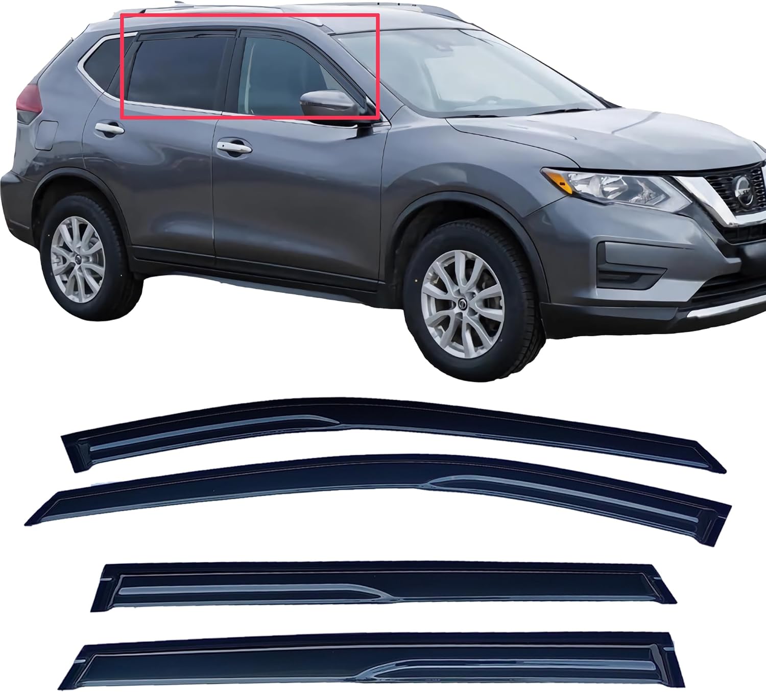 Rain Guards Window Visors for Nissan Rogue 2014-2020,Black Rain Deflectors for Car Windows, Weatherproof & Easy Installation, Fits S/SV/SL Trims