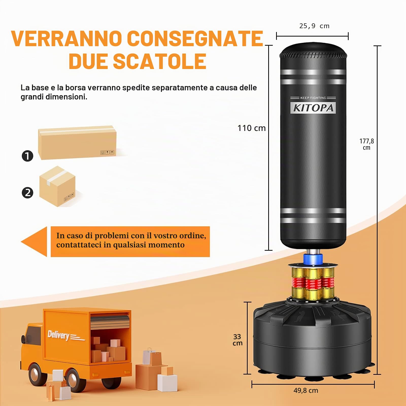 Kitopa Sacco da Boxe da Terra, 178CM Sacco da Boxe con Base a Ventosa，Sacco Boxe adulti MMA Resistente Agli Strappi, 93KG Sacco da Boxe a Casa per Adulti Adolescenti