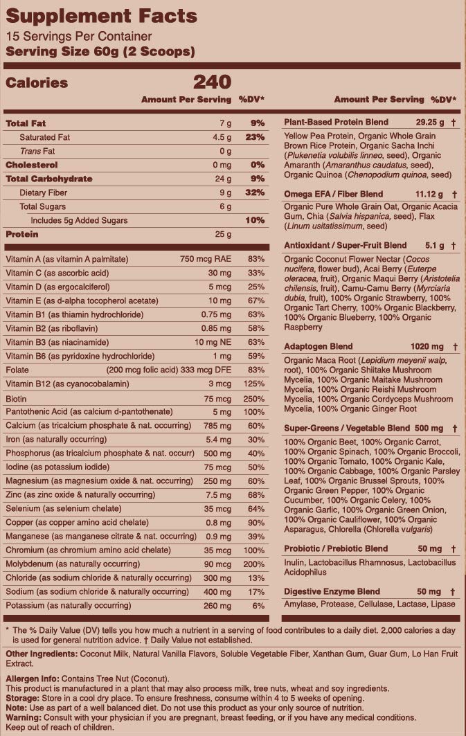 Ka'Chava Meal Replacement Shake - A Blend of Organic Superfoods and Plant-Based Protein - The Ultimate All-In-One Whole Body Meal. (Vanilla) 900g Bag = 15 meals (60g serving size) : Grocery & Gourmet Food