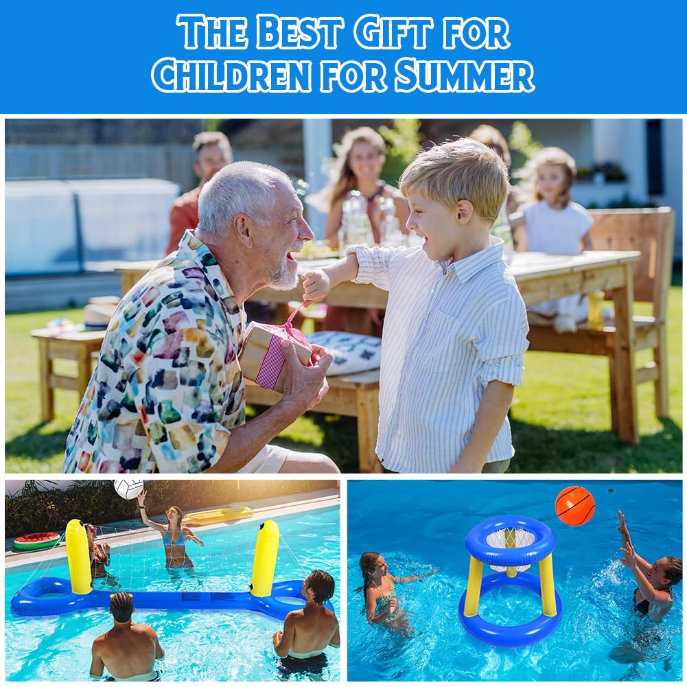 OSDUE Aufblasbares Volleyball-Set, Pool Float Set mit Netz, Körben & Bällen für Kinder und Erwachsene
