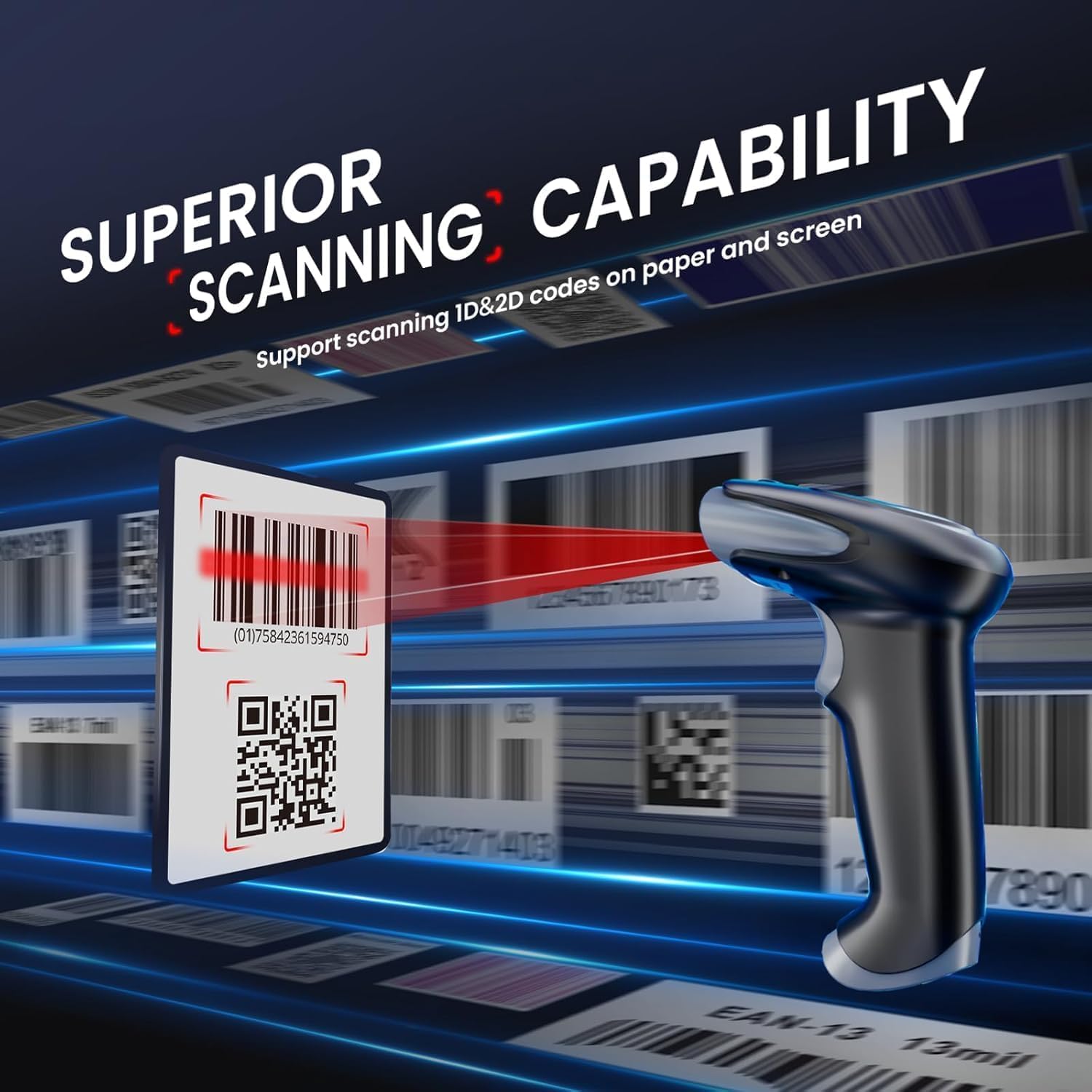 Eyoyo Barcode Scanner 1D 2D QR kabelgebunden 2.4G Wireless Handheld Barcode Leser für PC Mac Laptop