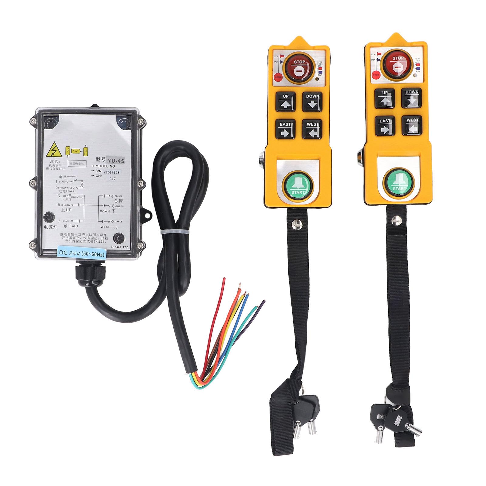 LiebeWH Kran-Fernbedienung, DC24V Elektrische Hebezeug-Steuerung mit Schloss, Doppelgriff-Sender und -Empfänger, Kompaktes Tragbares Hebegerät für Baustellen und Maschinen