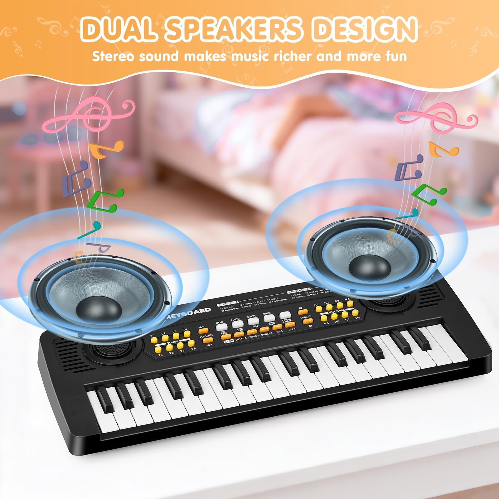 37 Tasten Kinder Klavier Keyboard mit Mikrofon - Tragbare Spielzeug Kinderklavier Geschenke Weihnachten Geburtstag für Kinder ab 3 4 5 6 7 Jahren Jungen Mädchen Anfänger, Schwarz