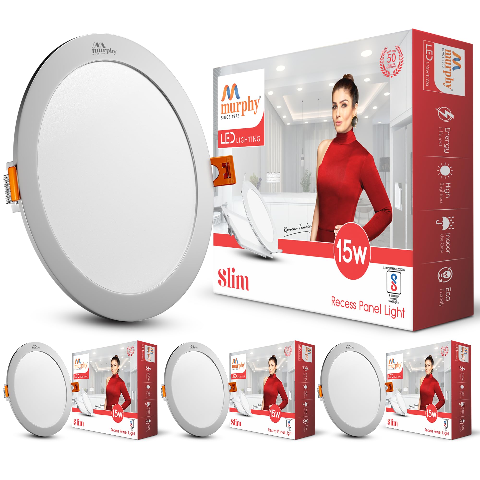 Murphy Aluminum 15 Watts Slim Round Led Panel Ceiling Light (Cool White, Pack of 4)