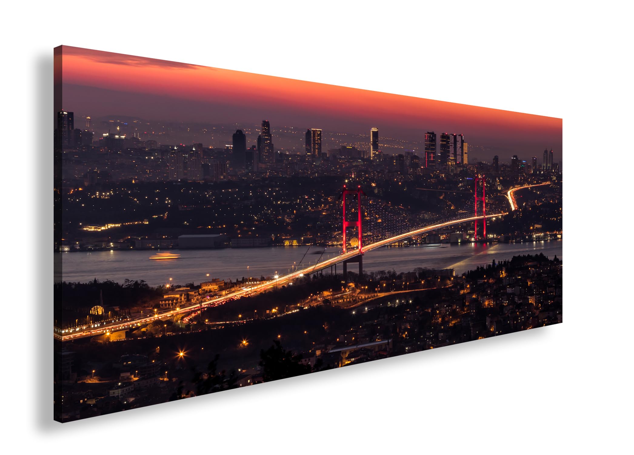 Leinwandbild Istanbuls Lichter – Brücke zwischen Kontinenten Panorama 100x50cm XXL Wandbild auf Keilrahmen/Kunstdruck/Bild Wohnzimmer Dekoration