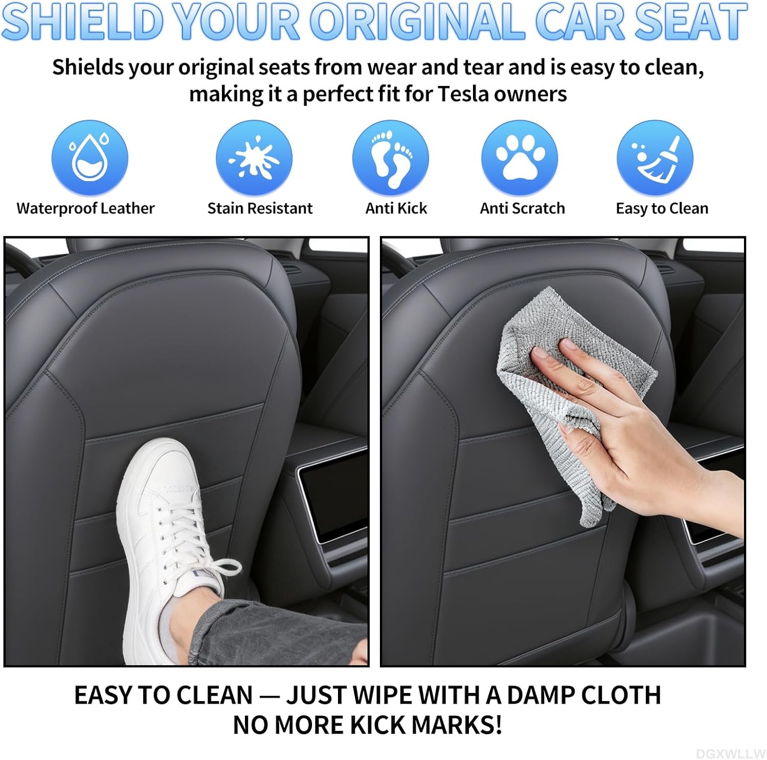 Seat Back Protector for Tesla Model Y Juniper/3/X/S Accessories Leather Kick Protectors Mats with Dual-Layer Organizer Pockets for Drivers Waterproof Scratchproof Dirt-Resistant Backseat Cover