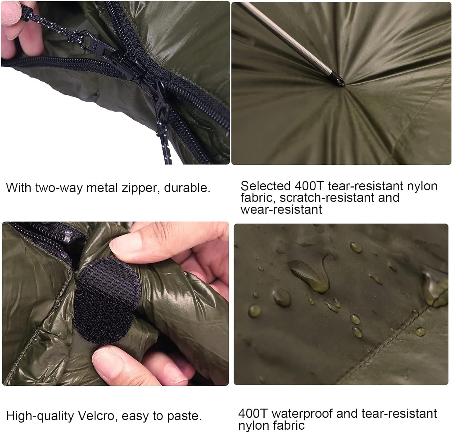 Sacco A Pelo Impermeabile Verde Caldo 3-4 Stagioni per Adulti con Cappuccio Protezione dal Freddo Sacco A Pelo in Piuma D'Anatra Spessa per Viaggi