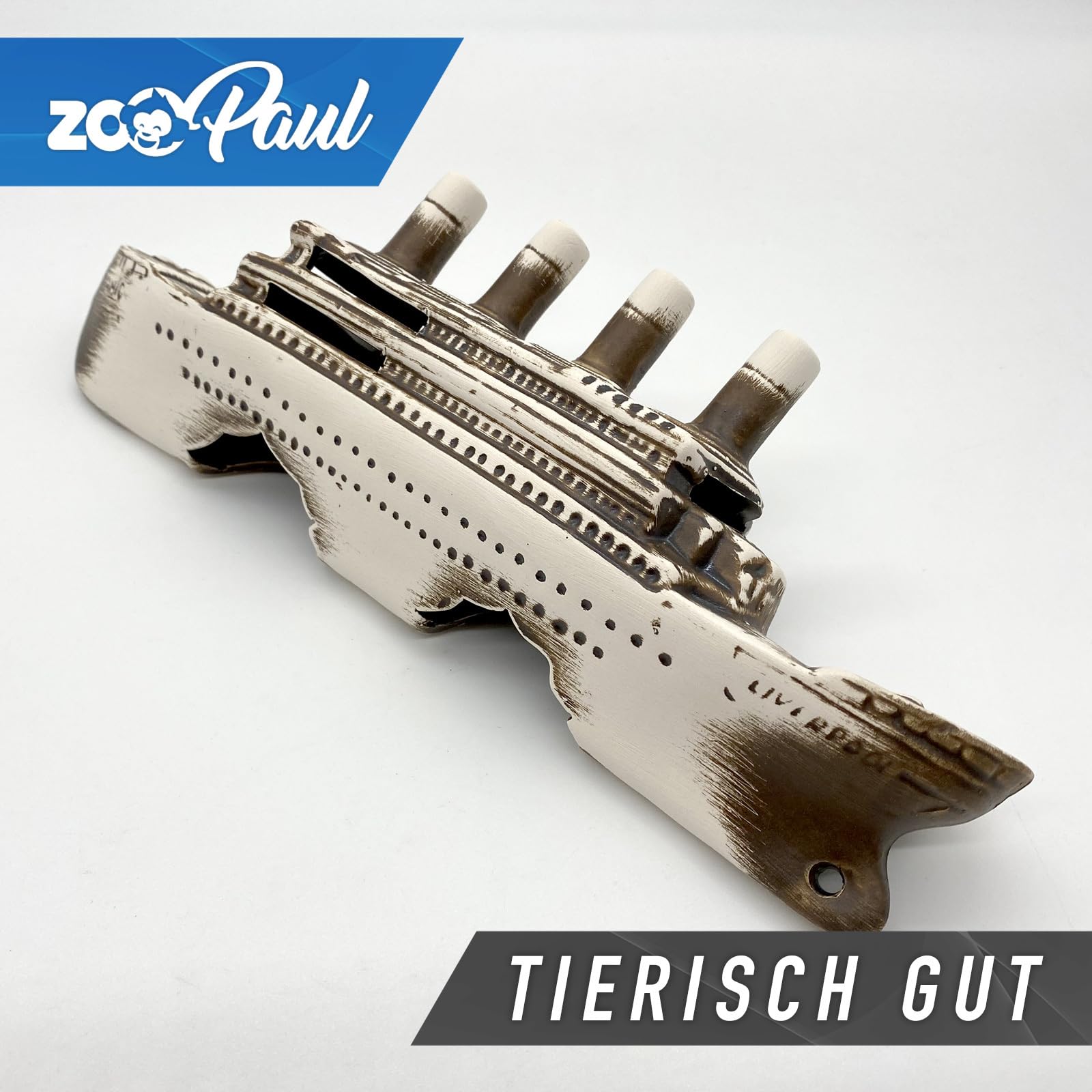 ZooPaul Sprudel Set Keramik Deko und Pumpe + Zubehör Dekoration Aquarium Schiffswrack Titanic Schiff