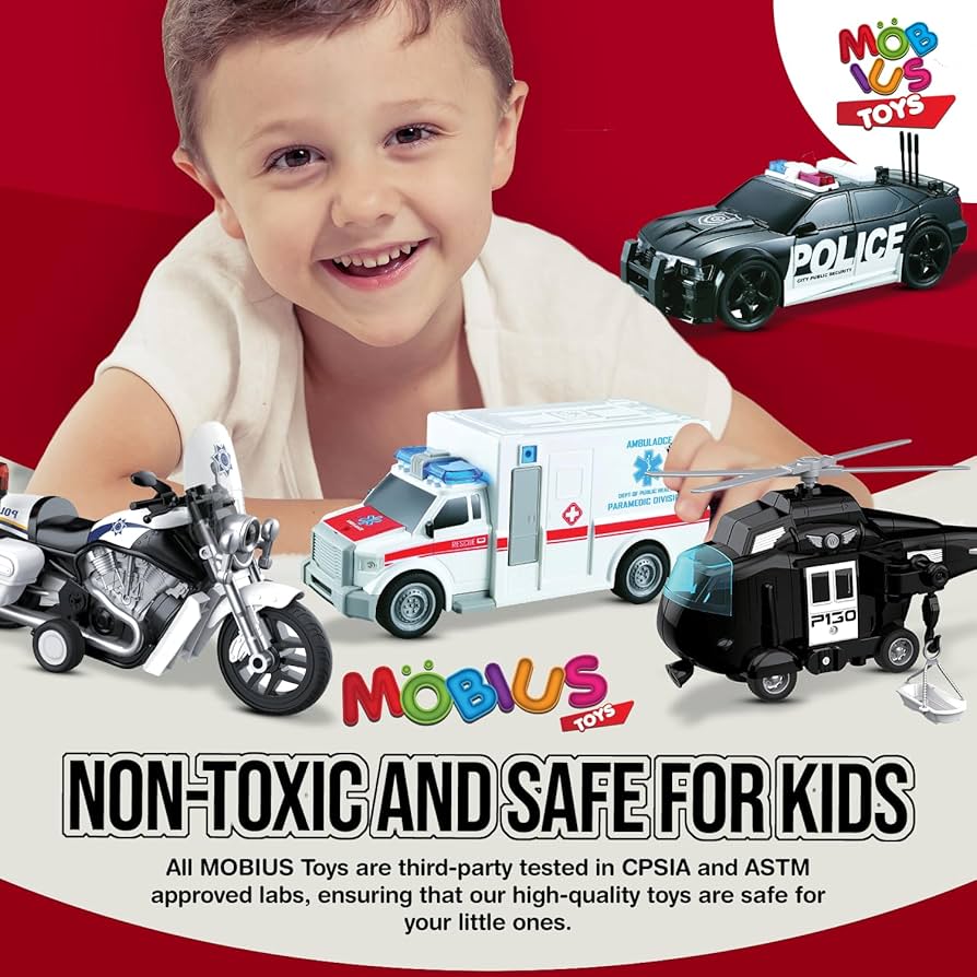 Amazon.com: Playset of 4 Police Vehicles for Kids Aged 3-9