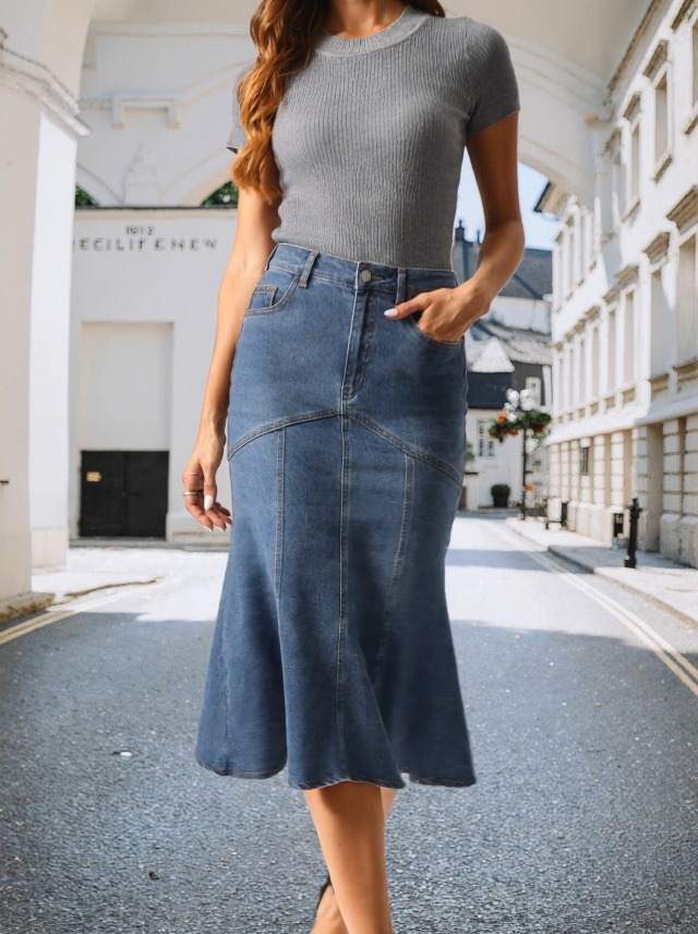 Allegra K Denim Jean Skirt for Women Casual Washed High Waisted