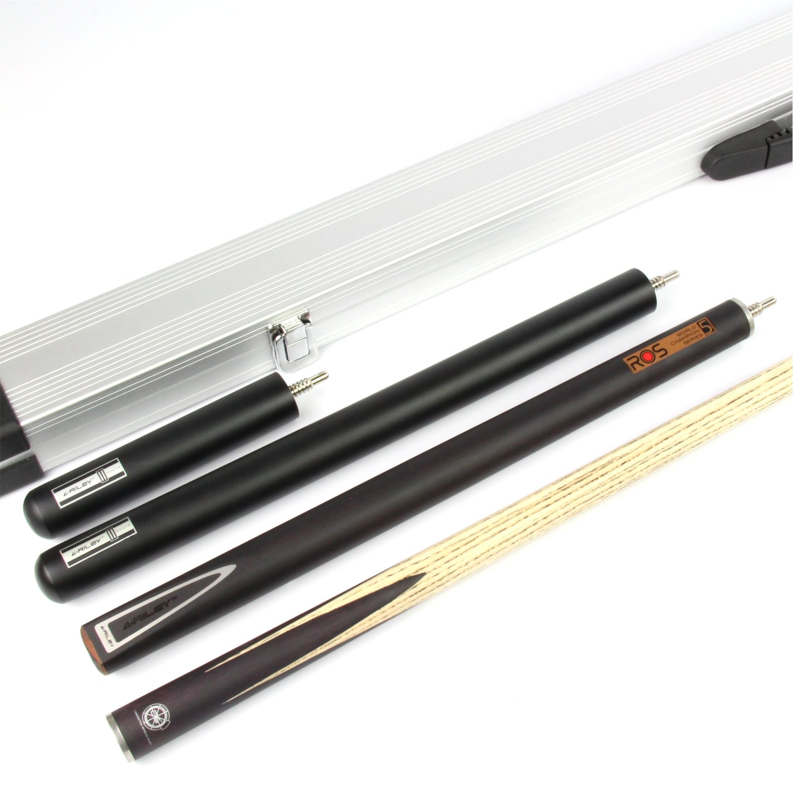 Riley Hand Spliced Ronnie O`Sullivan MASTERS L8 World Champion Steel Series Ash Snooker Cue, 2 Exts & ALLY CASE