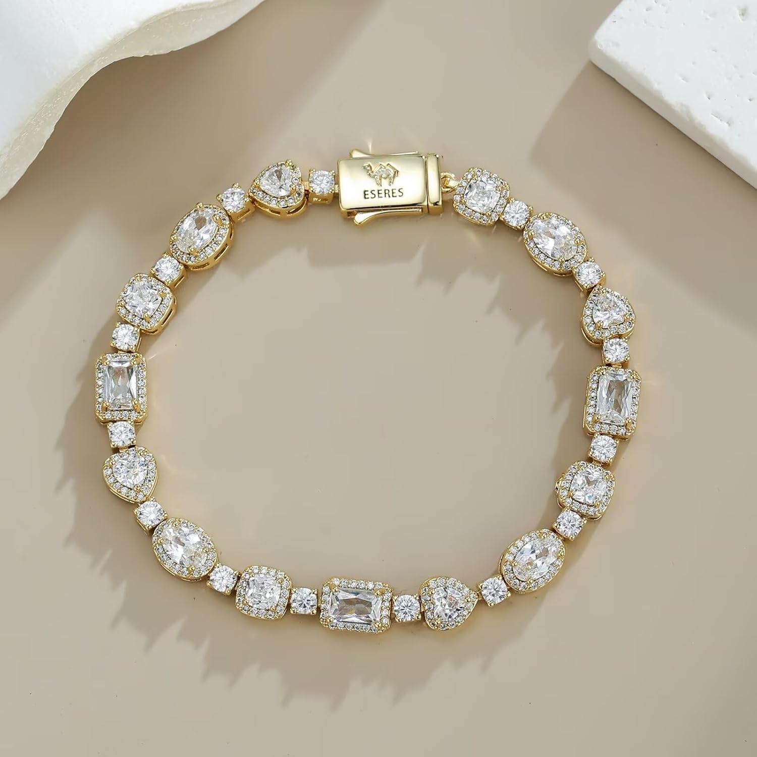 Eseres Tennis Bracelets for Women 7in Gold Plated Bracelet for Men Round Zircon Silver Tennis Bracelet Classic Hip Hop Hand Chain Jewelry Gift - Image 3