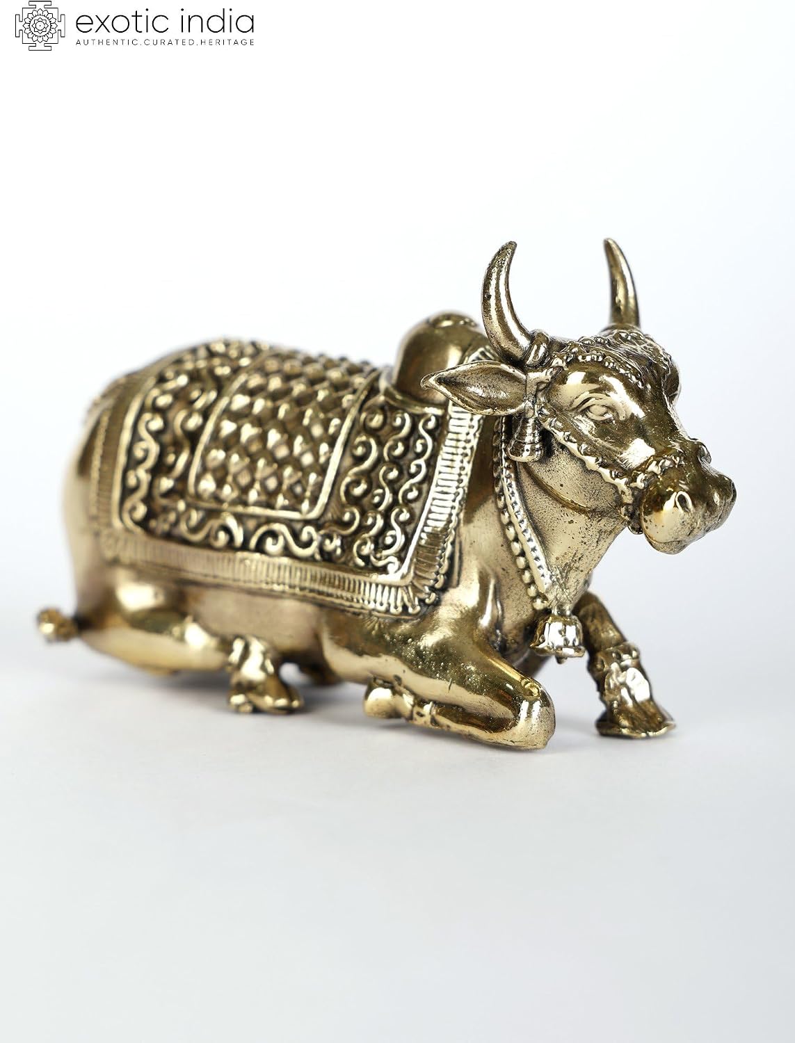 Exotic India Small Superfine Nandi Brass Statue - Vahana of Lord Shiva (Multiple Sizes) - Brass Statue