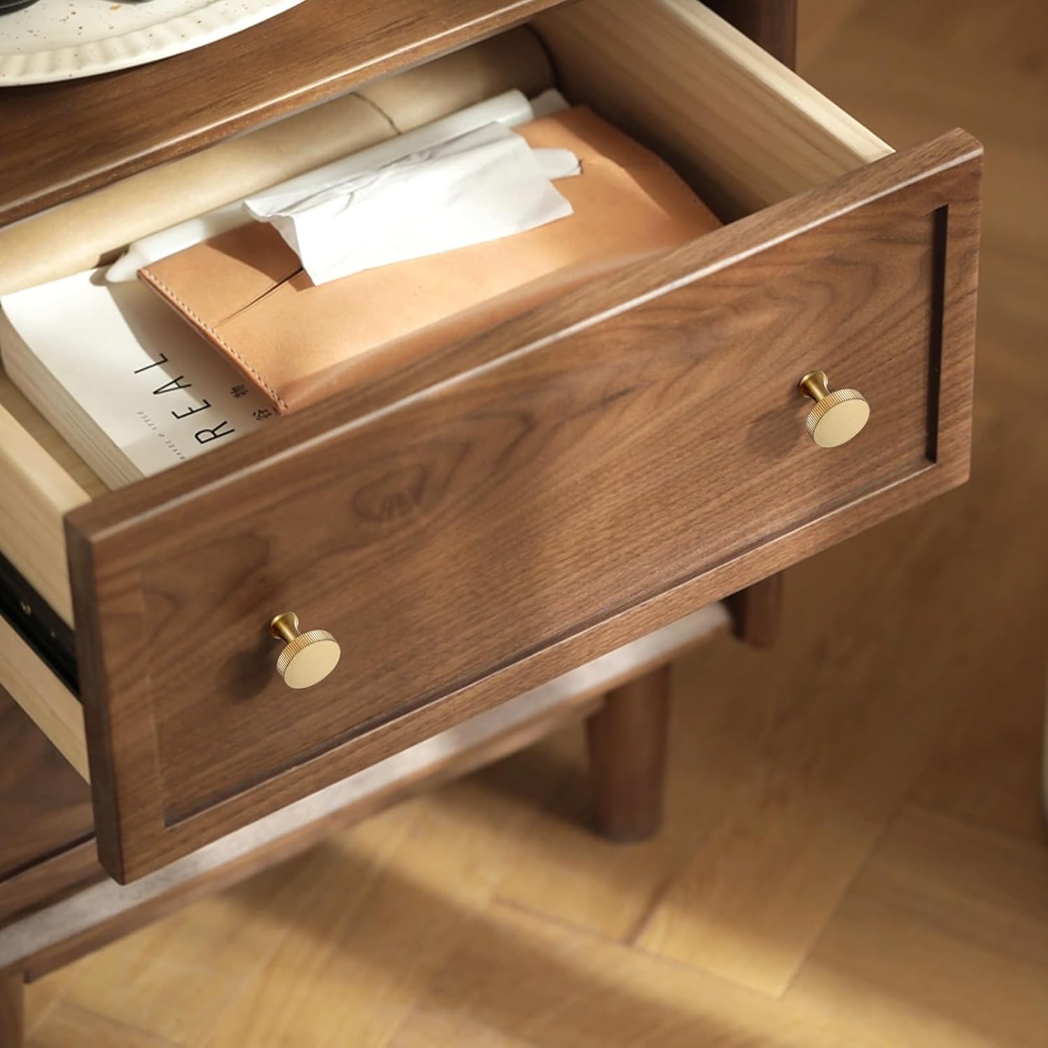 12 Pack Pinion Solid Brass Knobs,Brushed Handles Brass Cabinet Solid Round Dresser Drawer Knobs and Pulls Simple Decorative Kitchen Cabinet Door Handles(1.1"x1.1")