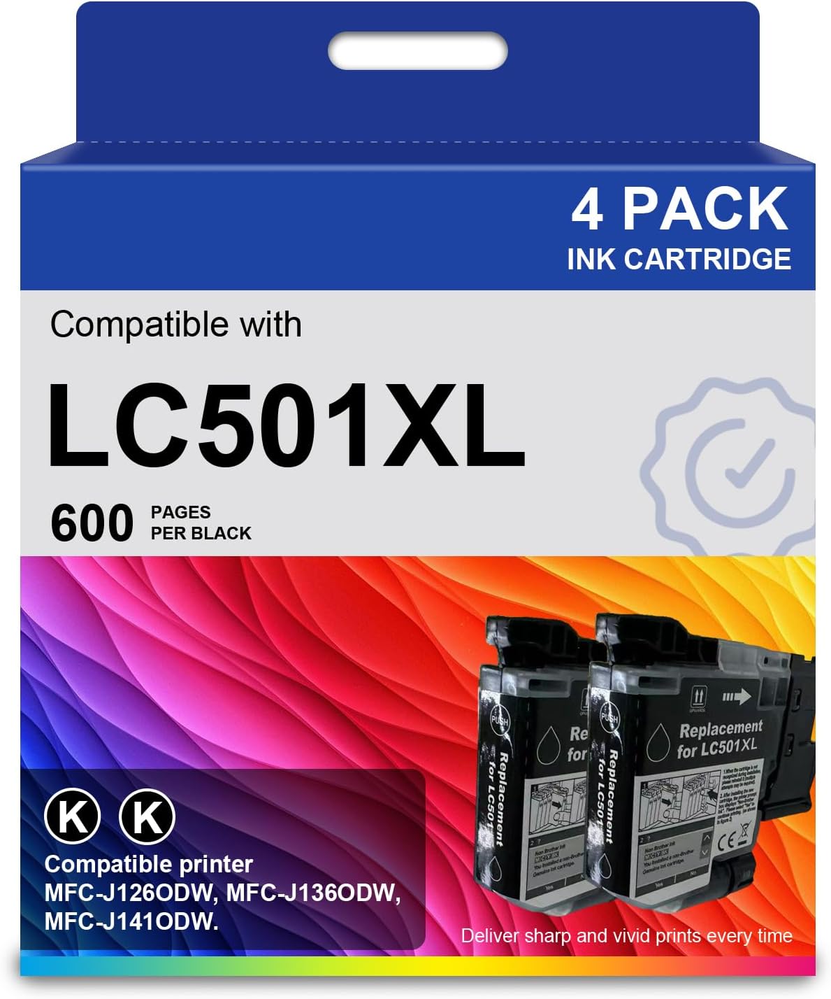SRITE LC501XL LC501XLBK High Yield Black Ink Cartridge Replacement for Brother LC501 XL MFC-J1260DW MFC-J1360DW MFC-J1410DW Printer(2 Pack,600 Pages)