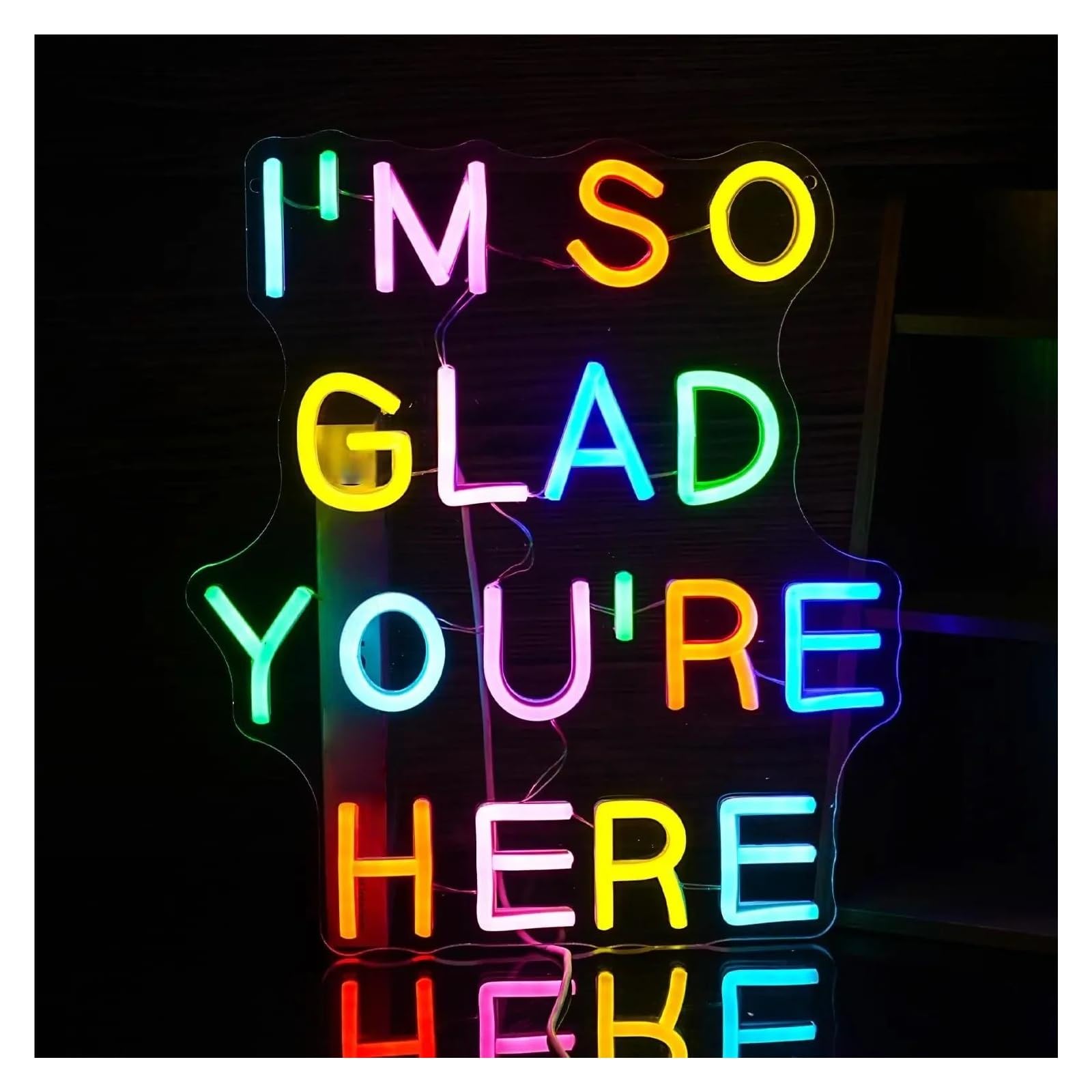 RONGCH Hanging Art Neon Signs I'm So Glad You're Here Neon Sign Dimmable LED Light for Kids Room Welcome Classroom Home Wall Art Decor 37cmx32cm