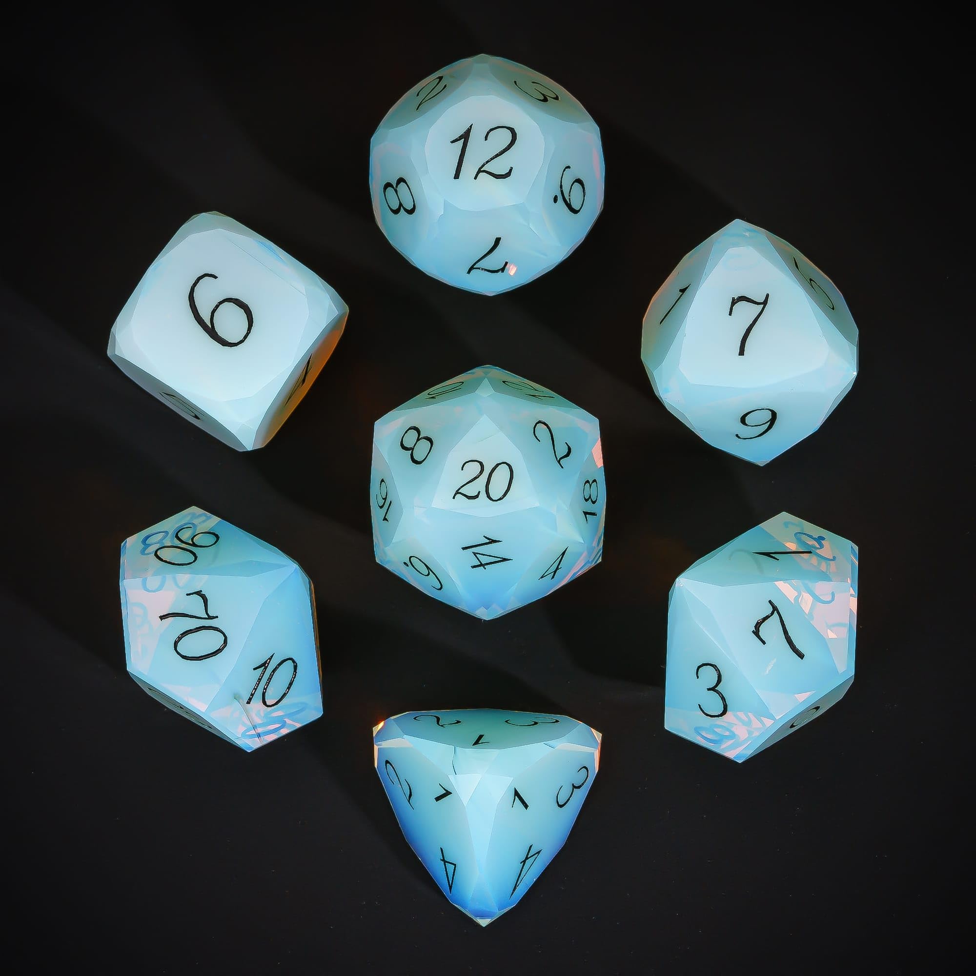 UDIXI 7PCS Stone DND Dice Set, MultiFaceted Diamond-Cut Gemstone Dice Set with Leather Gift Box for D&D Role Playing Games and Tabletop Games(Opal)