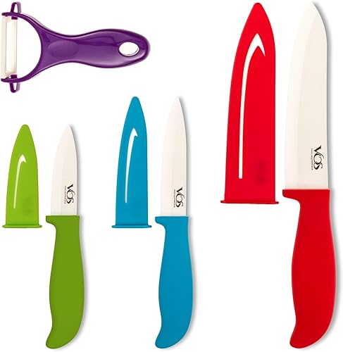 Vista 21 de Vos Cuchillo de cerámica con pelador, juego de cuchillos para cocina, juego de cuchillos de cocina ultra afilados con fundas, 4" 5" 6" 7" 8