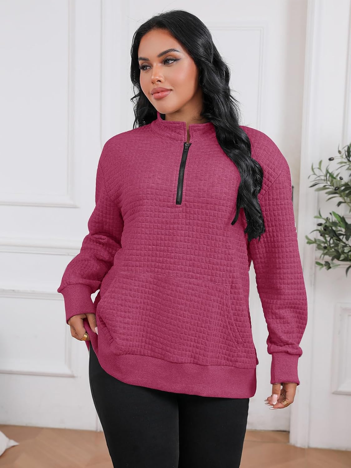 Plus Size Sweatshirts For Women Half Zip Long Sleeve Casual Fall Pockets Pullover Oversized Drop Shoulder Top - Image 3